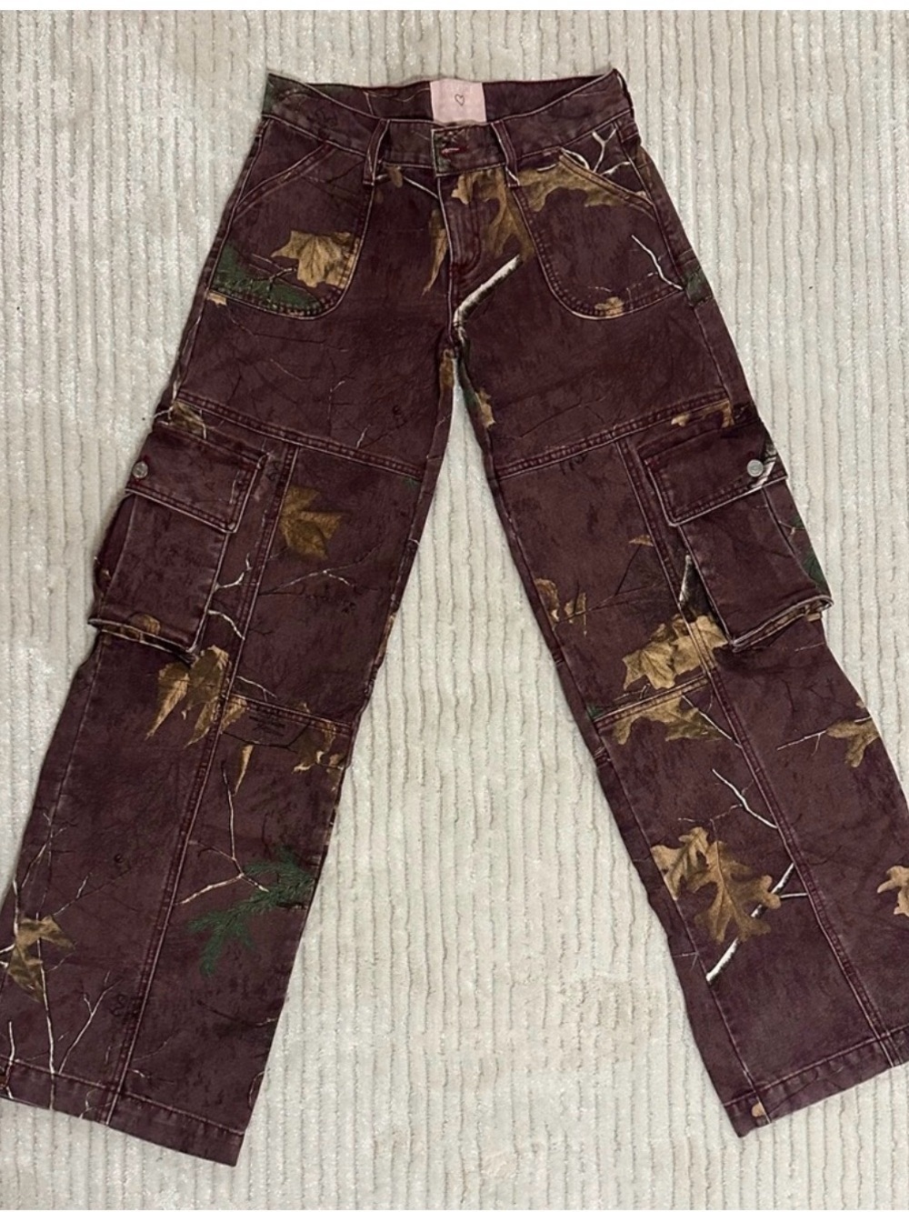 Revice Denim Amelia Cargo Pants maroon Monterey Realtree camo NEW WITH TAGS